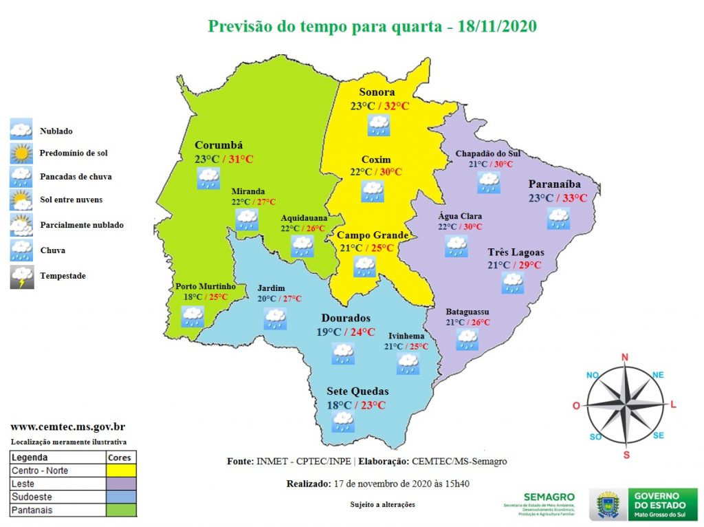 Mato Grosso do Sul continua sob aviso de temporais nesta quarta-feira