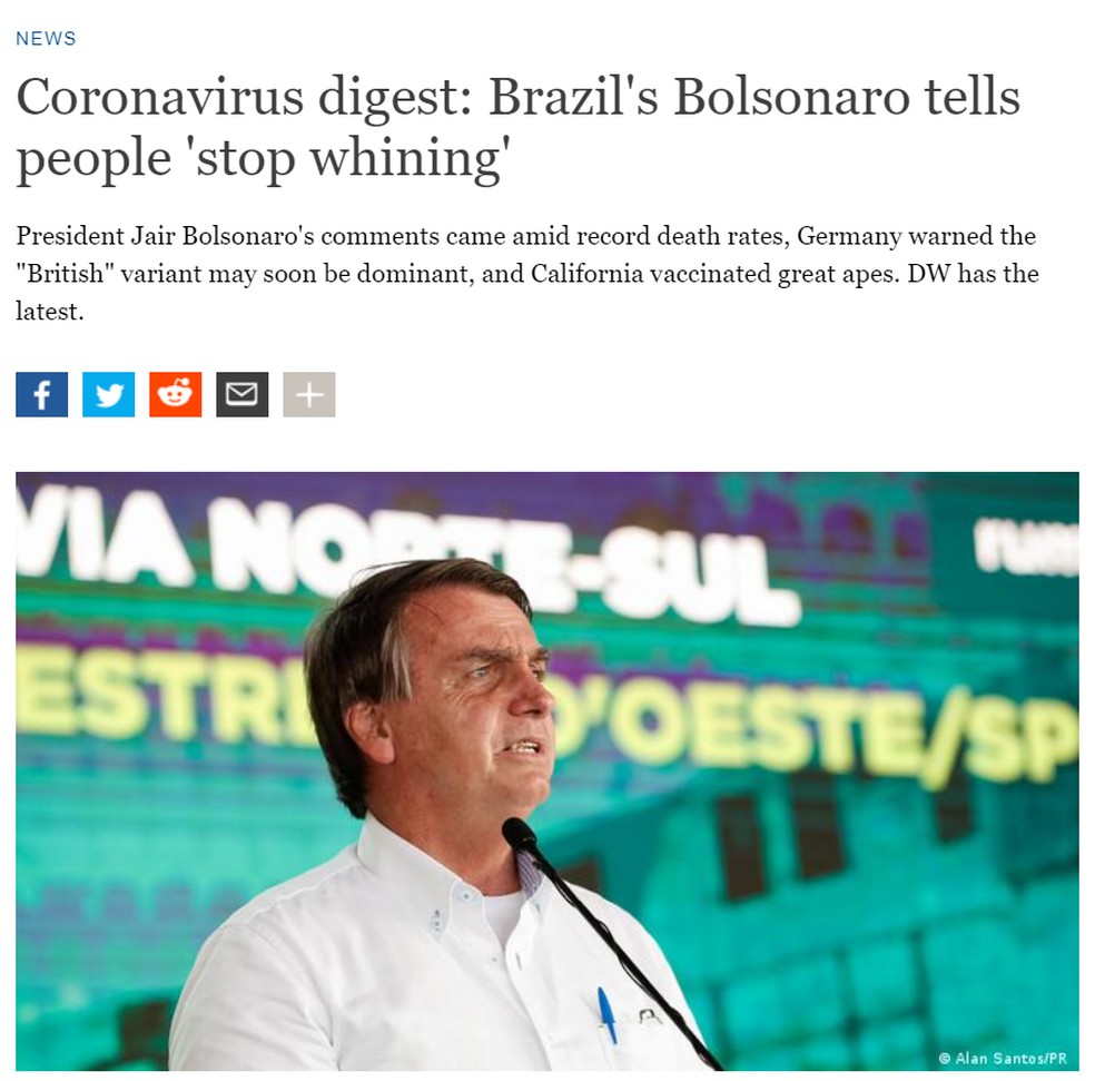 'Chega de frescura, de mimimi': frase de Bolsonaro repercute na imprensa internacional