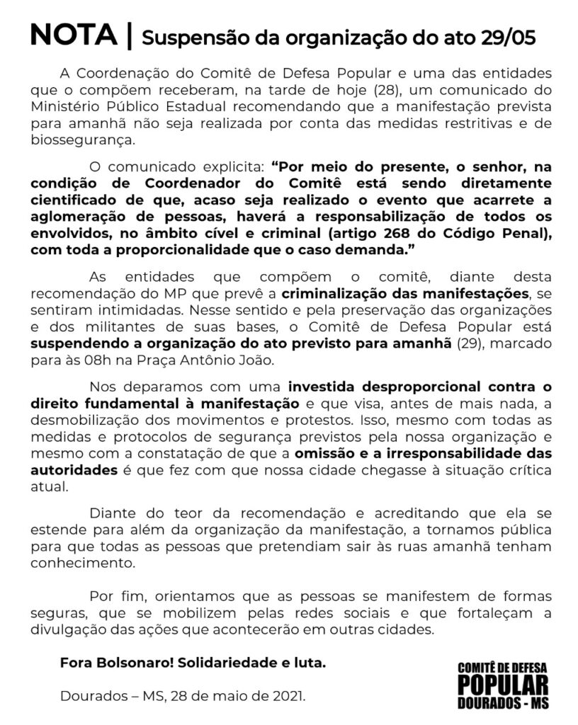 Em carreata, empresários pressionarão prefeito contra lockdown; Comitê cobra posição do MPE