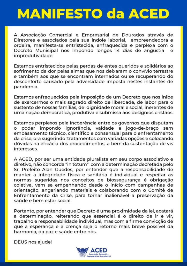 Em carreata, empresários pressionarão prefeito contra lockdown; Comitê cobra posição do MPE