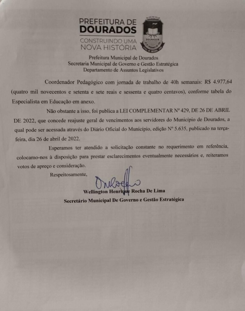 Prefeitura responde requerimento sobre piso salarial do professor com sofisma Prefeitura responde requerimento sobre piso salarial do professor com sofisma