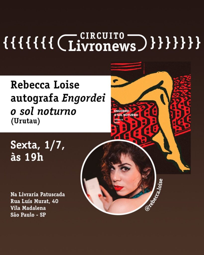 Rebecca Loise participa nesta sexta-feira do ‘Circuito Livronews’, em São Paulo