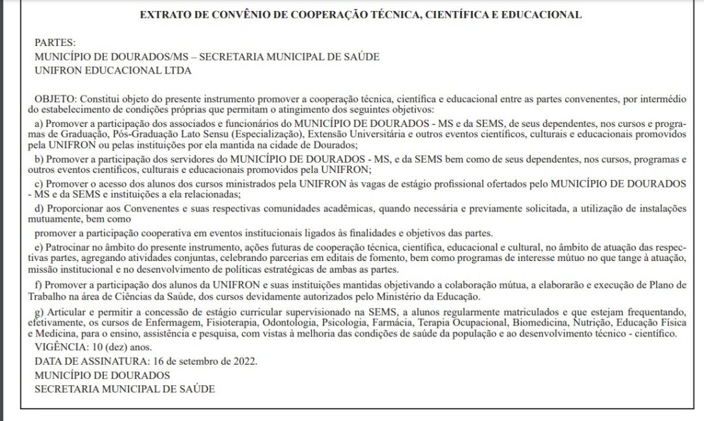 Convênio de 10 anos celebrado entre Prefeitura e Unifron é questionado na Câmara Convênio de 10 anos celebrado entre Prefeitura e Unifron é questionado na Câmara