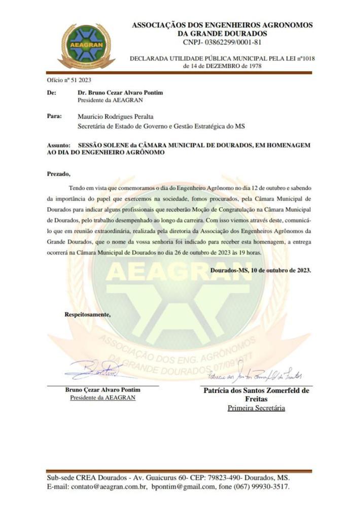 Dourados: Câmara de Vereadores homenageia o engenheiro agrônomo Maurício Peralta Dourados: Câmara de Vereadores homenageia o engenheiro agrônomo Maurício Peralta