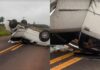 Carro abarrotado de drogas capota na MS-164 e carga fica espalhada; assista