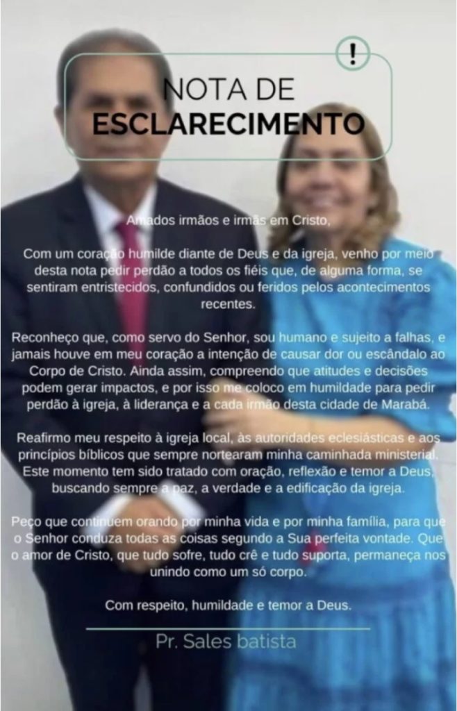Pastor que teve caso com a nora se pronuncia após ser afastado do comando da igreja Pastor que teve caso com a nora se pronuncia após ser afastado do comando da igreja