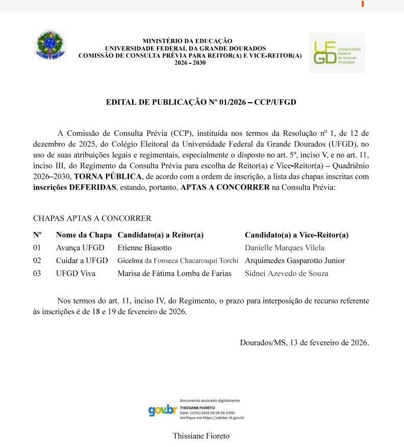 Três chapas disputam comando da UFGD e gestão de um dos maiores orçamentos do interior
