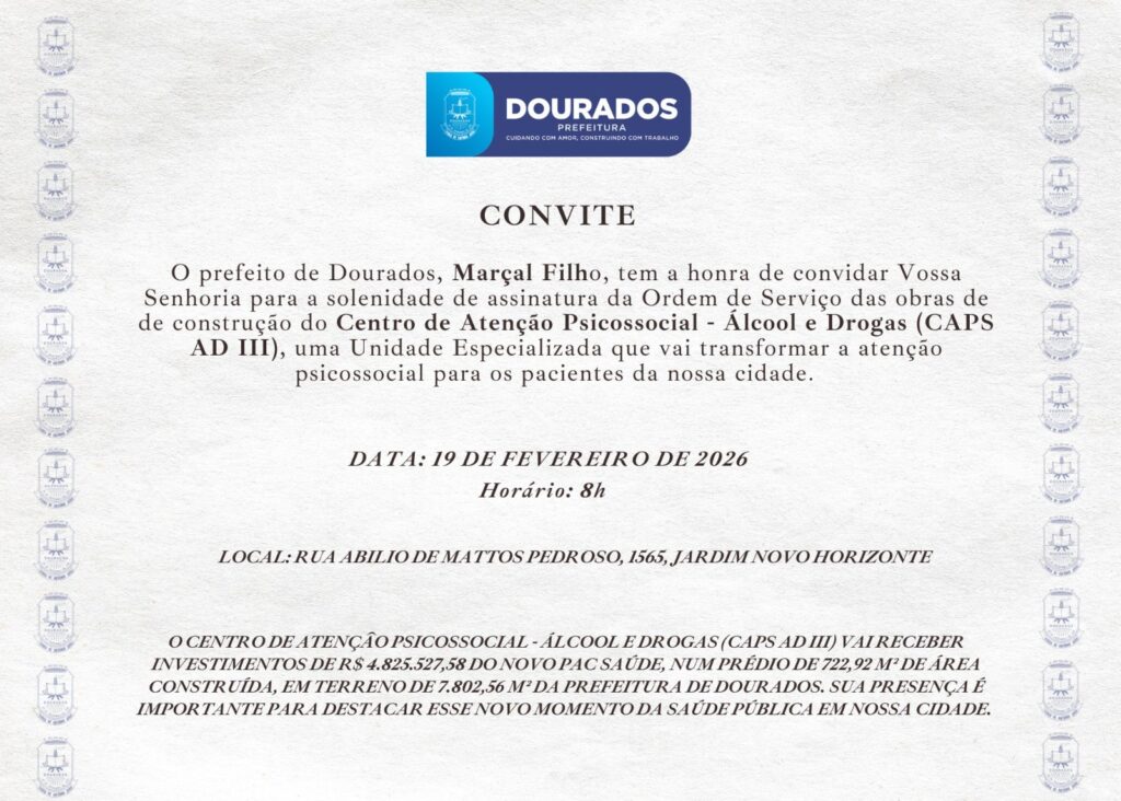 Dourados: Prefeitura inicia dia 19 construção de moderno Centro de Atenção Psicossocial Dourados: Prefeitura inicia dia 19 construção de moderno Centro de Atenção Psicossocial