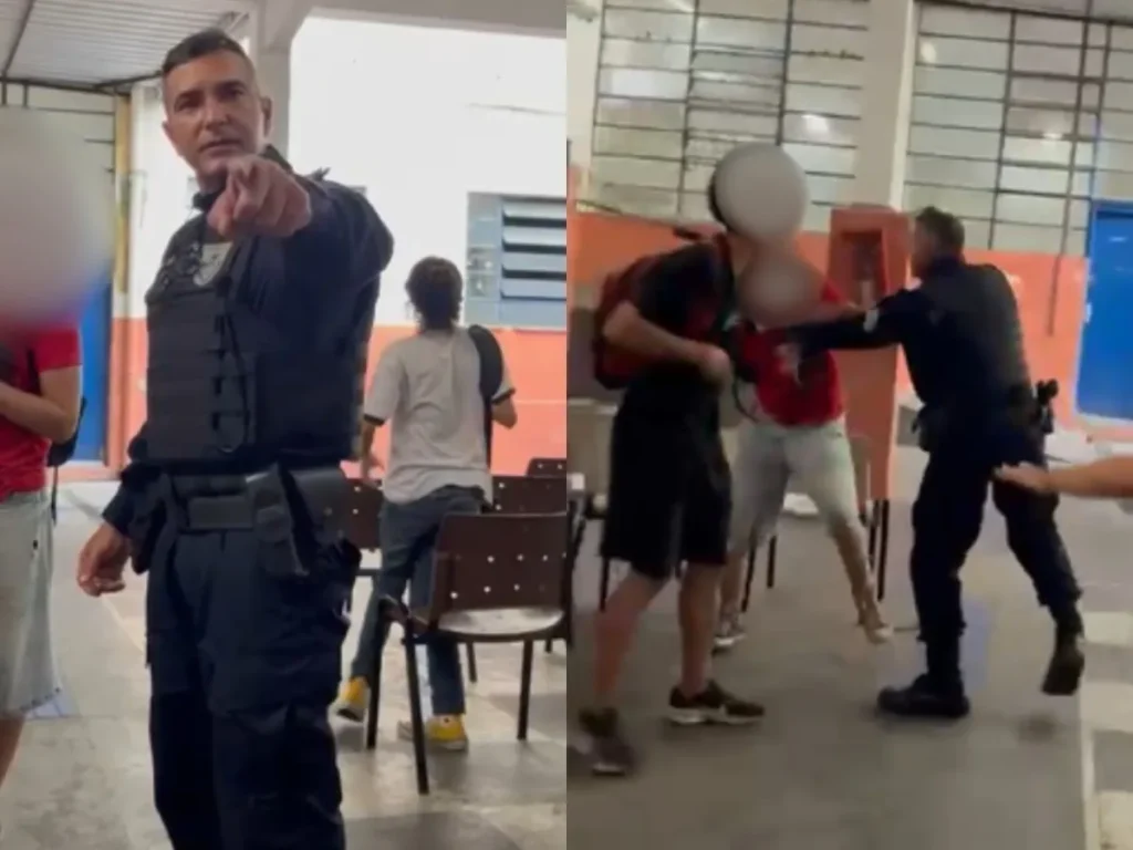 (Vídeo) PM afasta agente flagrado agredindo estudantes em colégio estadual