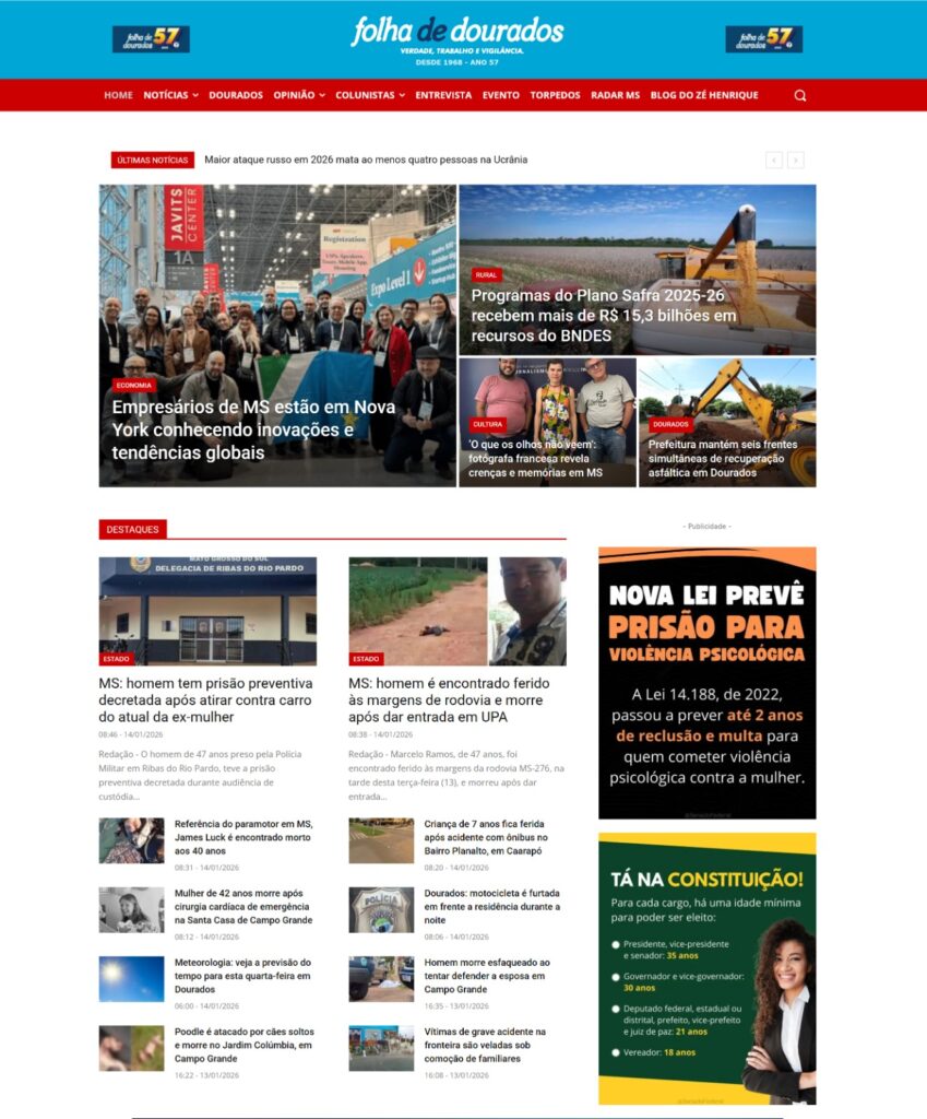Folha de Dourados 58 anos: de Theodorico aos dias atuais registrando a história de MS