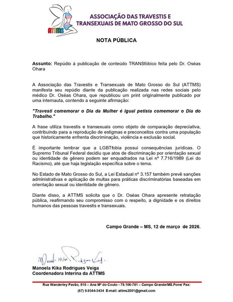 Médico e ex-vereador é alvo de repúdio por postagem considerada transfóbica em MS