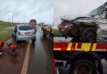 Colisão frontal deixa motoristas presos às ferragens na BR-163 em Rio Brilhante