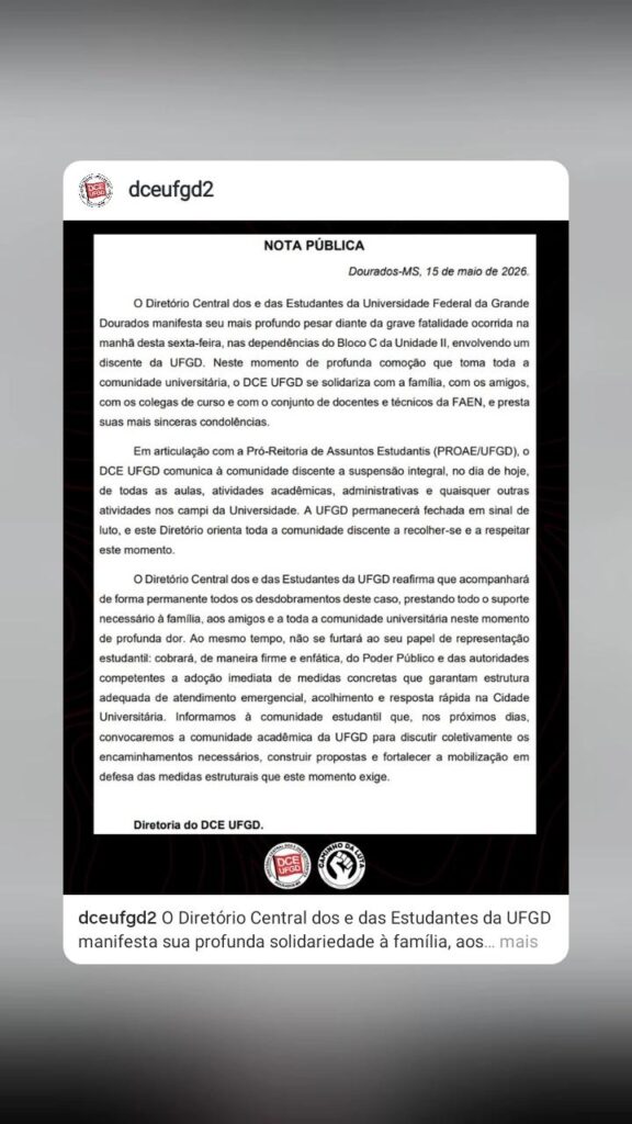 Acadêmico da UFGD morre após sofrer parada cardiorrespiratória em Dourados