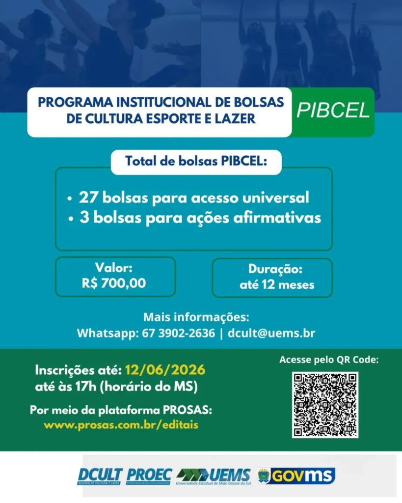 UEMS abre seleção para bolsas de Cultura, Esporte e Lazer com auxílio de R$ 700