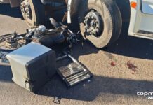MS: motociclista fica com a perna presa sob caminhão após tentativa de ultrapassagem