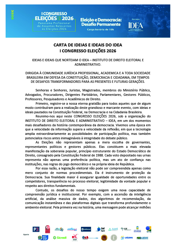Carta de ideias e ideais do IDEA I Congresso Eleições 2026
