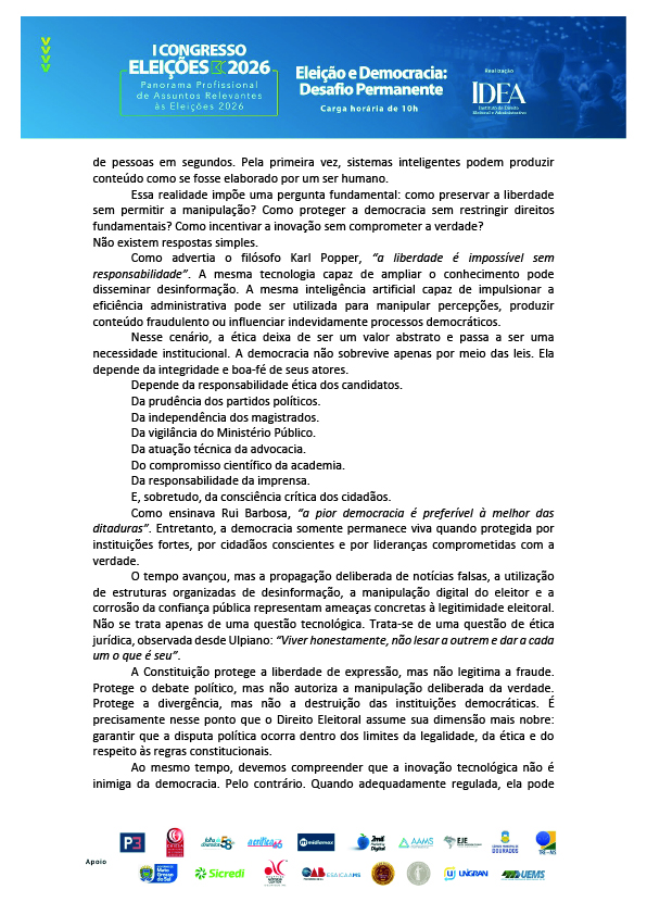 Carta de ideias e ideais do IDEA I Congresso Eleições 2026
