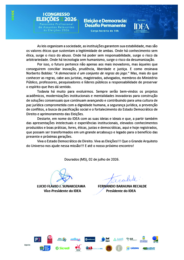 Carta de ideias e ideais do IDEA I Congresso Eleições 2026