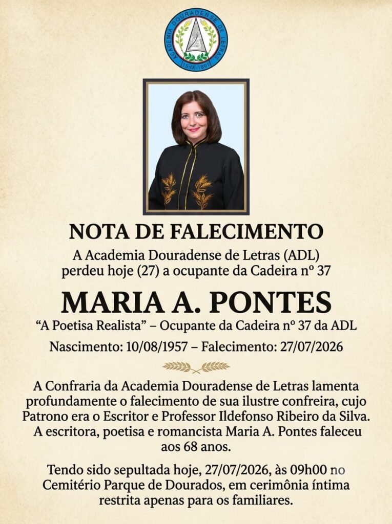 Morre Maria A. Pontes – 'A Poetisa Realista” – Ocupante da Cadeira nº 37 da Academia Douradense de Letras