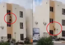 Homem tenta fugir de marido traído pela janela do 3º andar, perde a força e cai de altura incrível