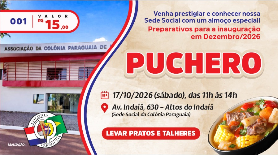 Dourados: com 'Puchero', sábado, Colônia Paraguaia apresenta revitalização da sede social Dourados: com 'Puchero', sábado, Colônia Paraguaia apresenta revitalização da sede social