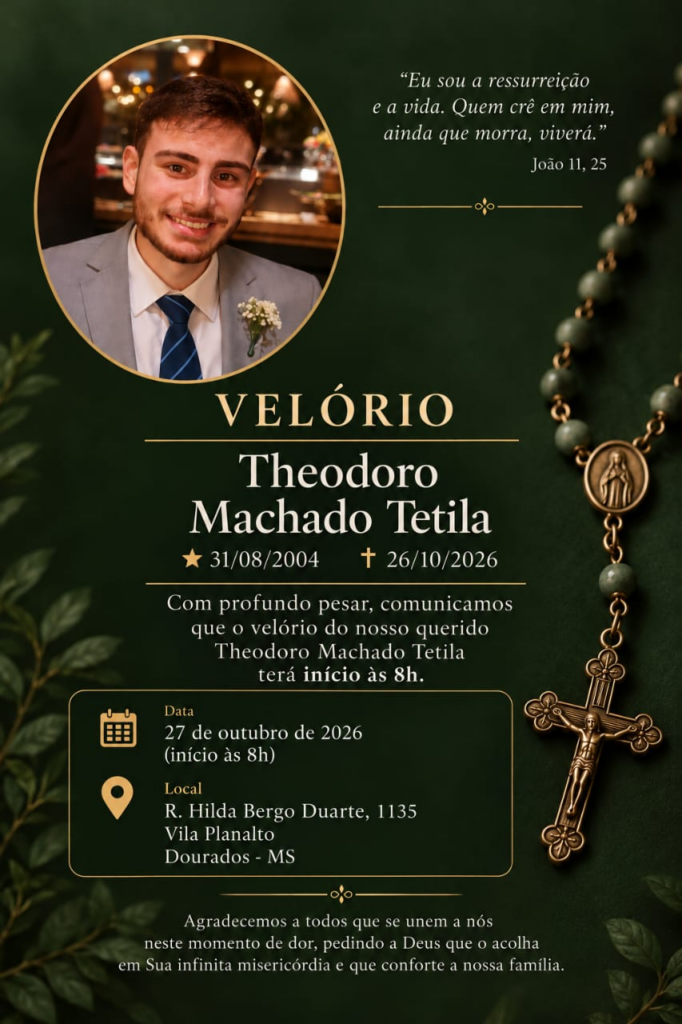 PT de Dourados lamenta morte de Theodoro Machado Tetila, aos 22 anos PT de Dourados lamenta morte de Theodoro Machado Tetila, aos 22 anos