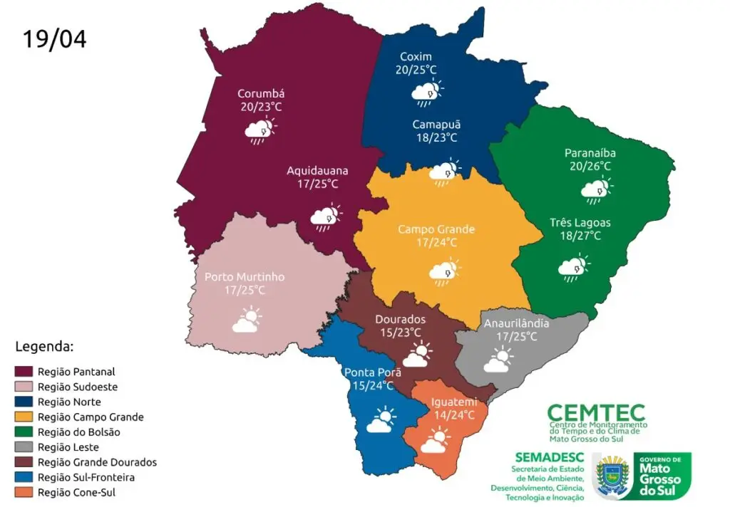Temperaturas caem após chuvas nesta quarta-feira em Mato Grosso do Sul