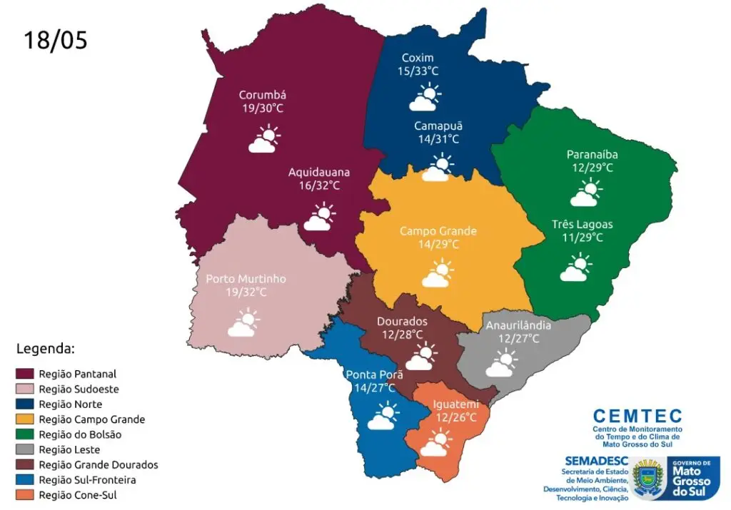 Previsão é de tempo estável em Mato Grosso do Sul nesta quinta-feira; confira Previsão é de tempo estável em Mato Grosso do Sul nesta quinta-feira; confira