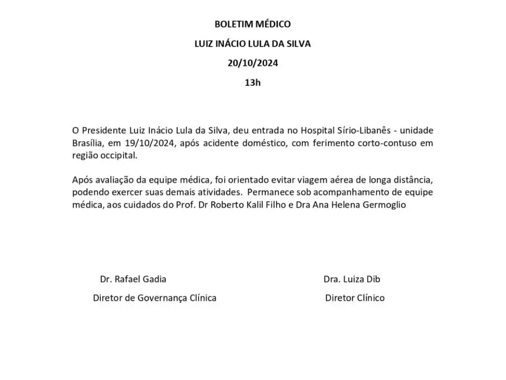 Presidente Lula cancela viagem à Rússia para os Brics após acidente doméstico