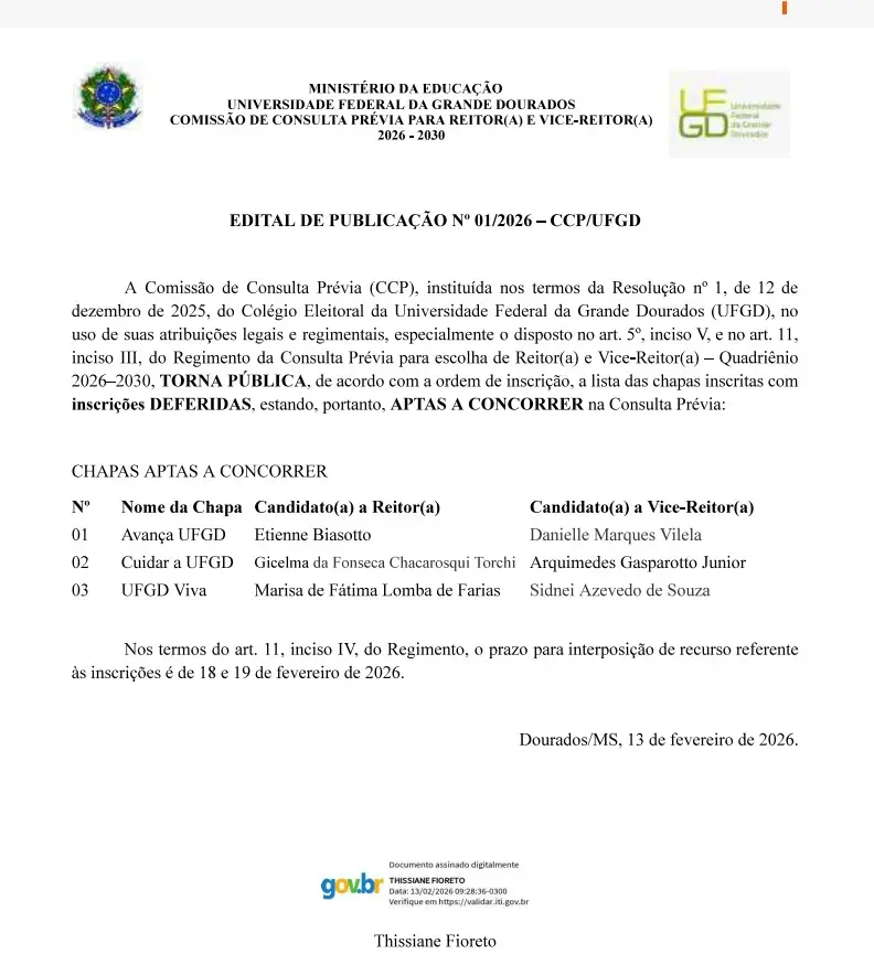 Três chapas disputam comando da UFGD e gestão de um dos maiores orçamentos do interior