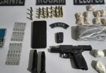 Traficante é preso com quatro tipos de drogas, pistola e mais de 30 munições
